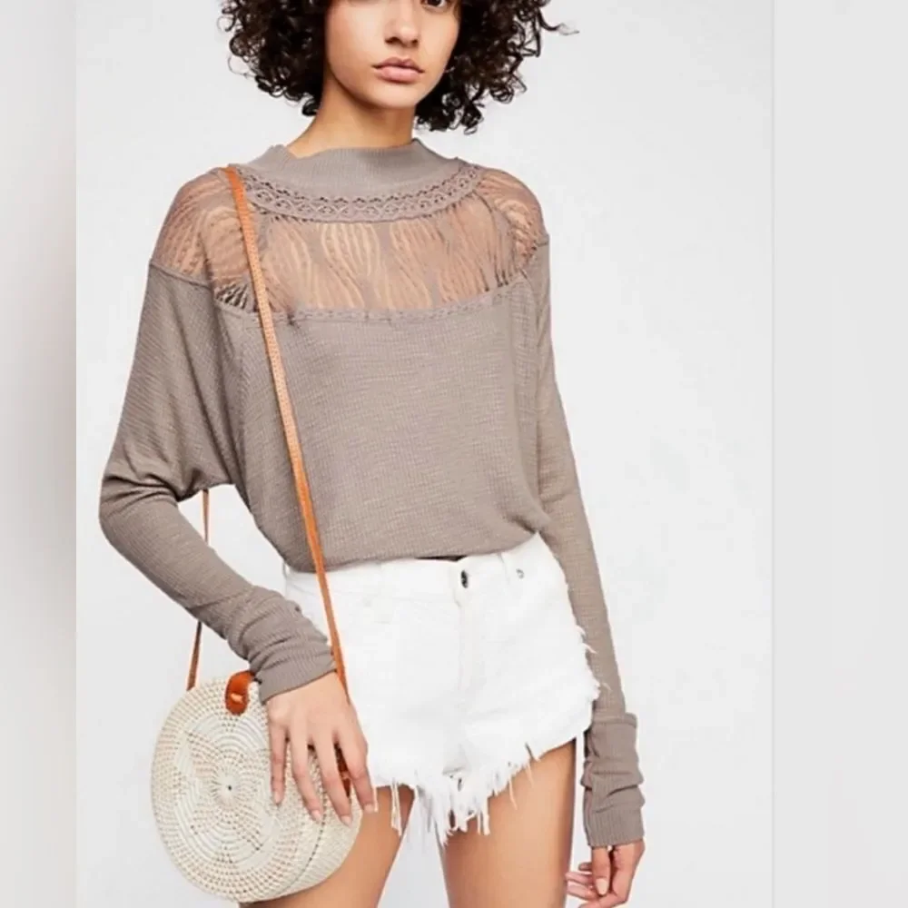 Free people spring valley long sleeve top brown tan